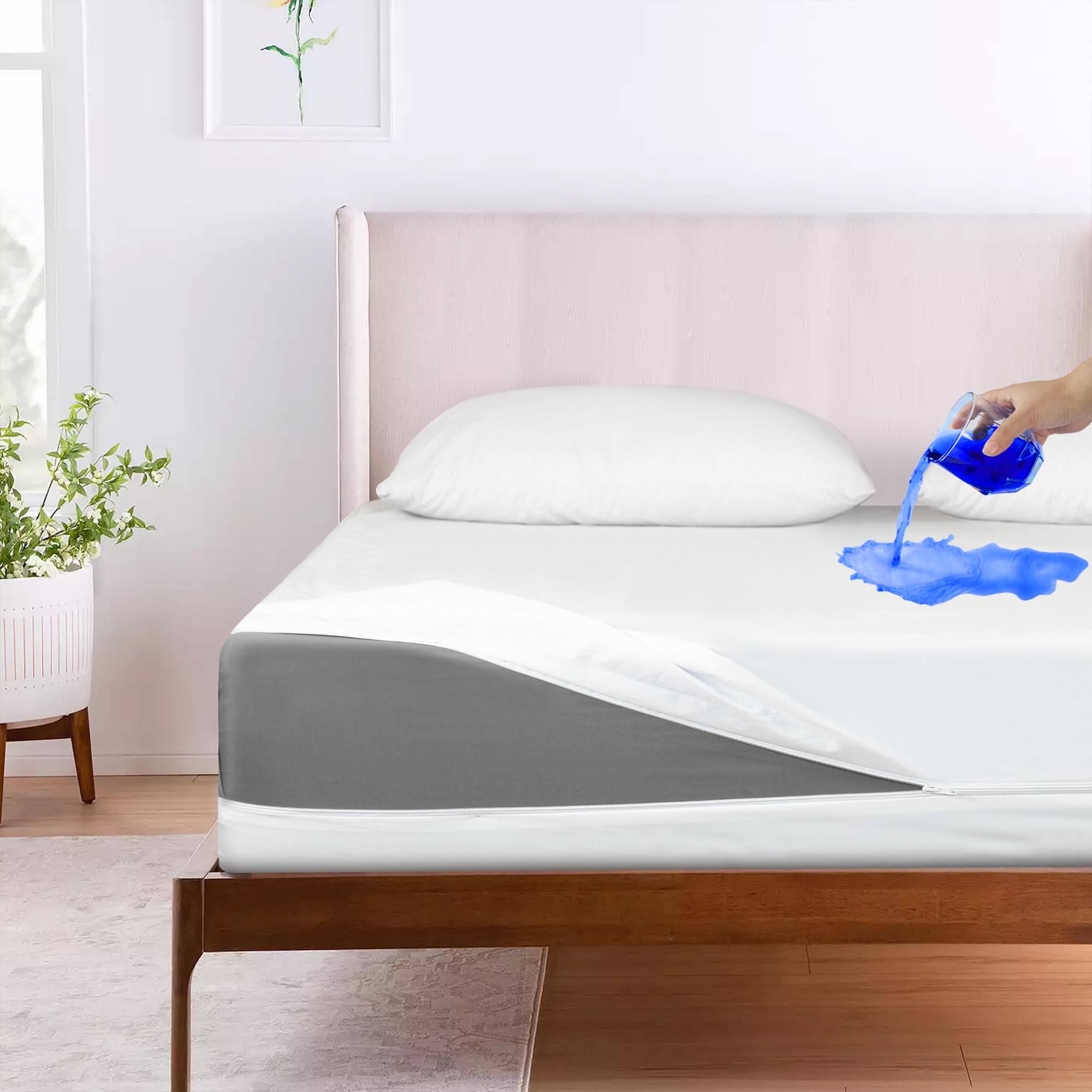 Waterproof Mattress Encasement with Zipper – Premium Full Mattress Protector, Deep Fit Design, Breathable & Washable Mattress Cover, Soft & Noiseless Fabric, White (Double)