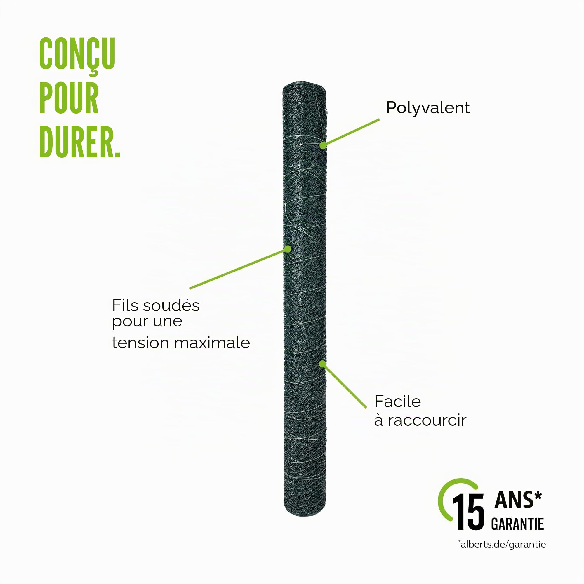 Alberts 614225 Treillis hexagonal | différentes longueurs et hauteurs - en option dans différentes couleurs | en vert | mailles 25 x 25 mm | hauteur 50 cm | longueur 10 m