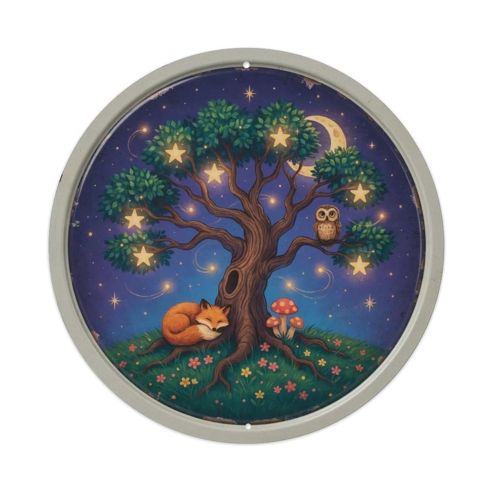 Whimsical Round Metal Tin Sign Plaque