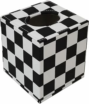 S Forever Cube Tissue Box Holders PU Leather Square Roll Tissue Box Cover Black and White Checkerboard,5.32" L x 5.32" W x 5.51" H