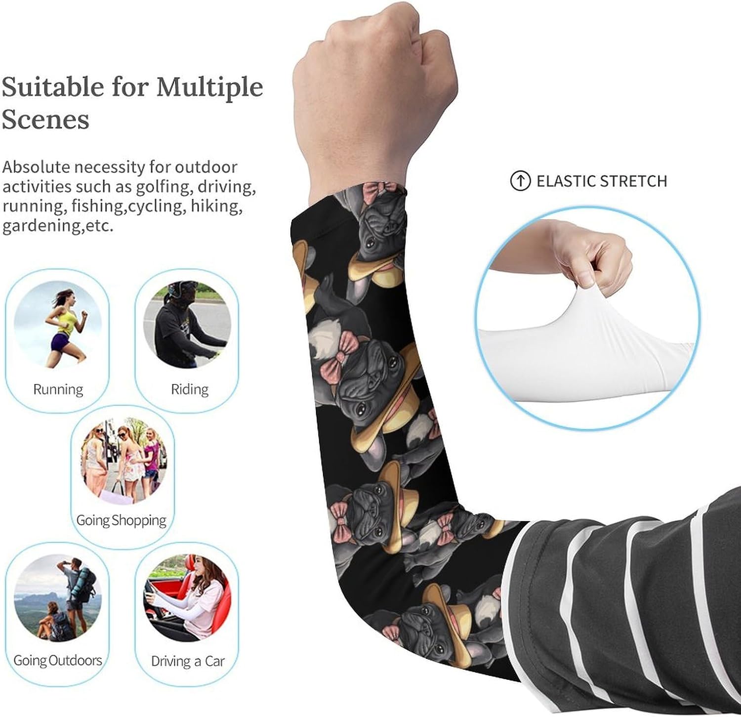 French Bulldog Dog with Hat Arm Sleeves Sun Protection Sleeves Sports Cooling Arm Compression Sleeve for Men Women
