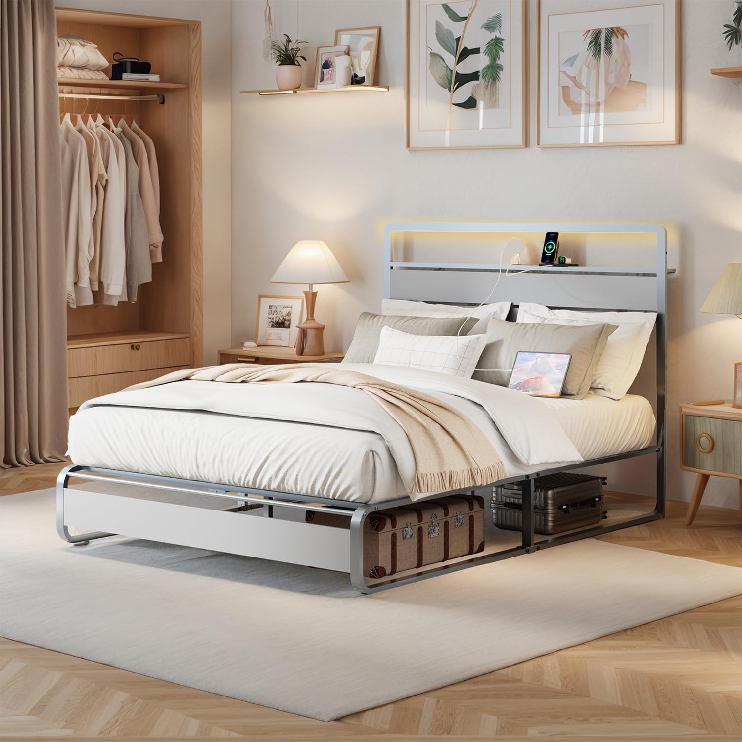 Amazon.com: AnoYishev Queen Size Bed Frame with Headboard, Metal ...