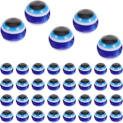 EXCEART 100pcs Devils Eye Loose Beads Turkish Evil Eye Spacer Beads Round Resin Loose Ball Beads for DIY Bracelet Jewelry Making Craft