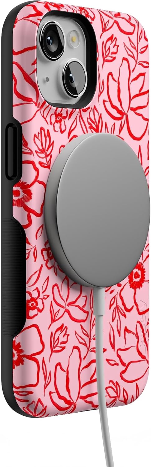 Casely iPhone 14 Case | Blush Garden | Floral Doodle | Bold Protective Design | Compatible with MagSafe
