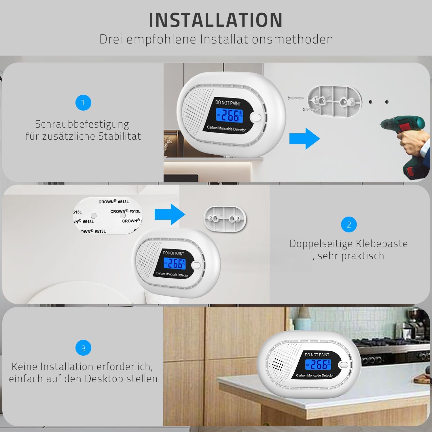Safeliveo Rilevatore di Monossido di Carbonio con Display LCD Digitale, Batteria Integrata di 10 Anni, Sensore CO con Pulsante test, EN 50291（Non può essere utilizzato con la stazione base）