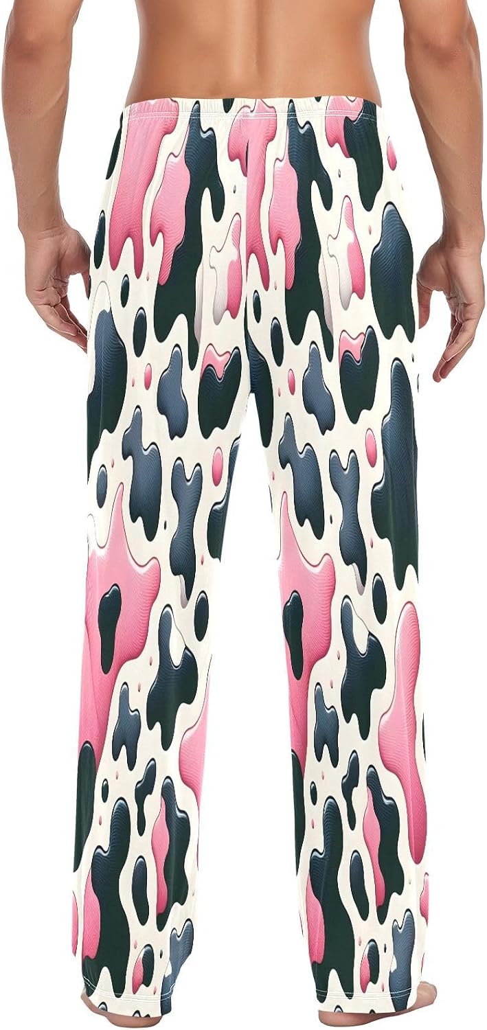ALAZA Pink & Black Cow Prints Men's Pajama Pants Men Cotton Pajama Bottoms with Pockets, S