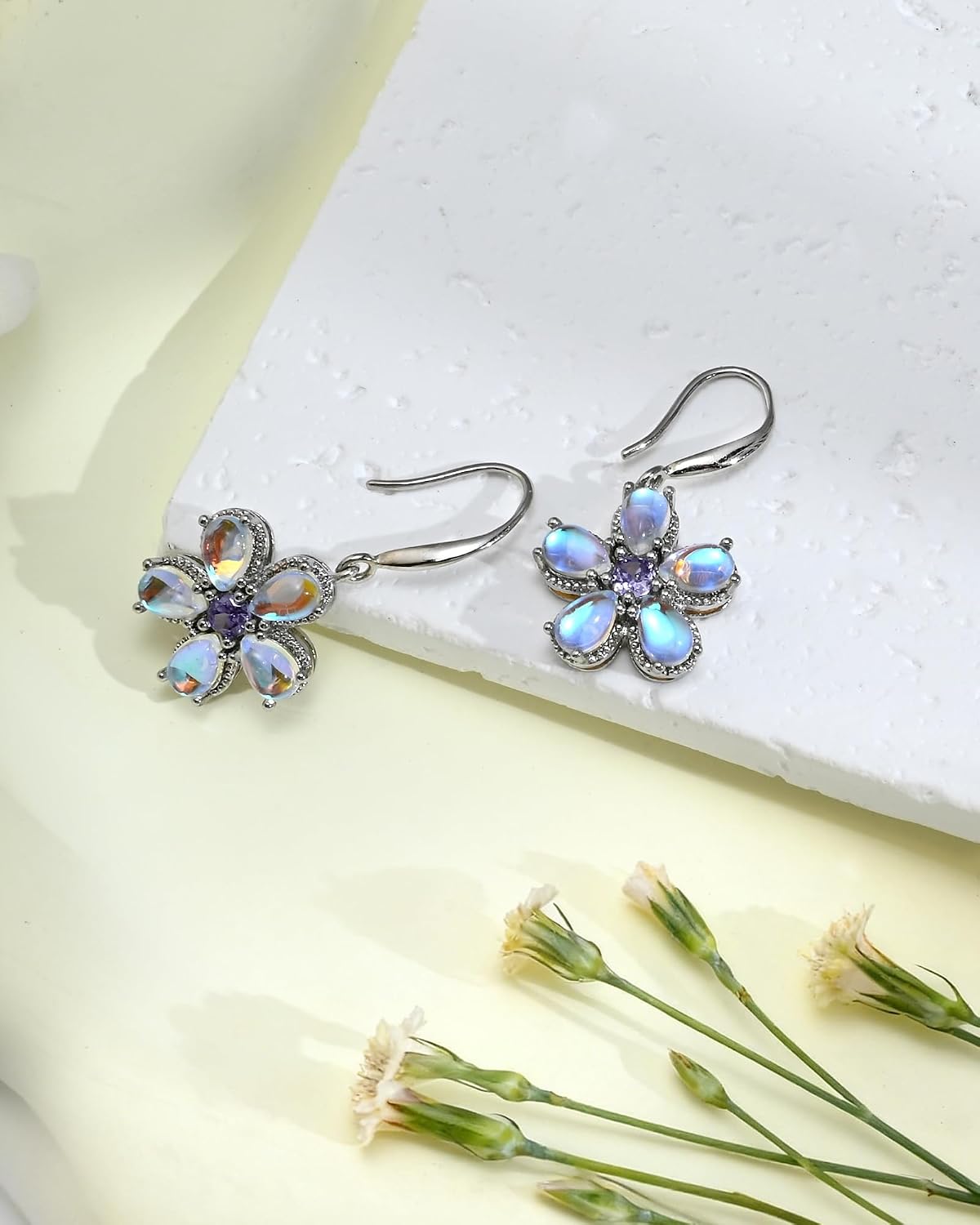 925 Sterling Silver Flower Earrings for Women, Hypoallergenic Birthstone Drop Dangle Jewelry Floral Earrings for Women Gifts - Image 6