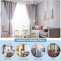 Vista 7 de Cortinas de estrellas, rosa y gris, cortinas, bloqueo de luz, 2 paneles, 52 x 96 pulgadas, dormitorio