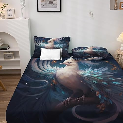 Miniatura 2 de Phoenix Sábanas tamaño King, sábanas de pájaros, sábanas y fundas de almohada estampadas de 4 piezas, sábana bajera ajustable de microfibra suave