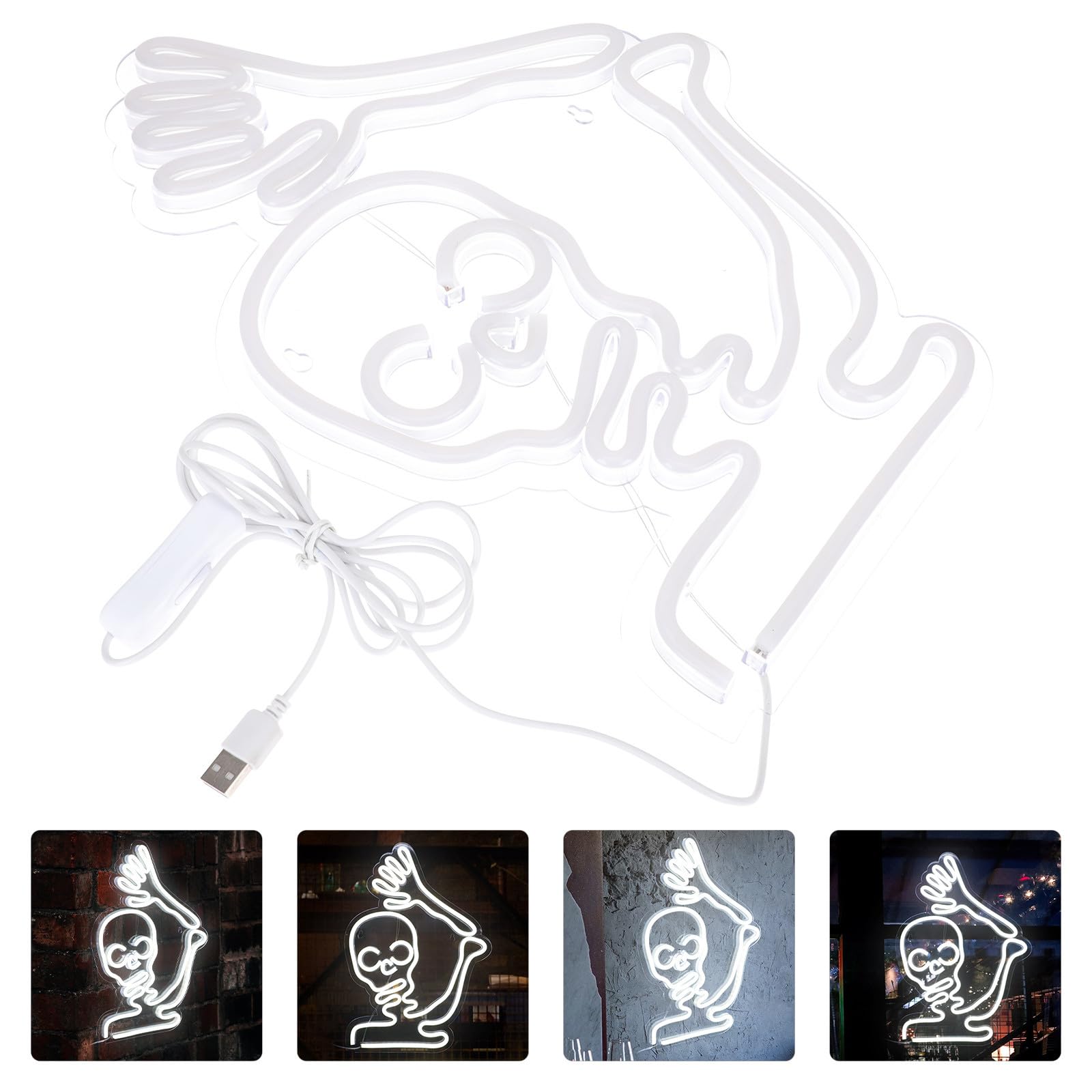 Neonlicht Halloween Party für Halloween aus Acryl, Weiß, USB | Leuchtende Rückwand, Halloween Thema, Breite Flächenbeleuchtung, Romantische Atmosphäre, Türdeko