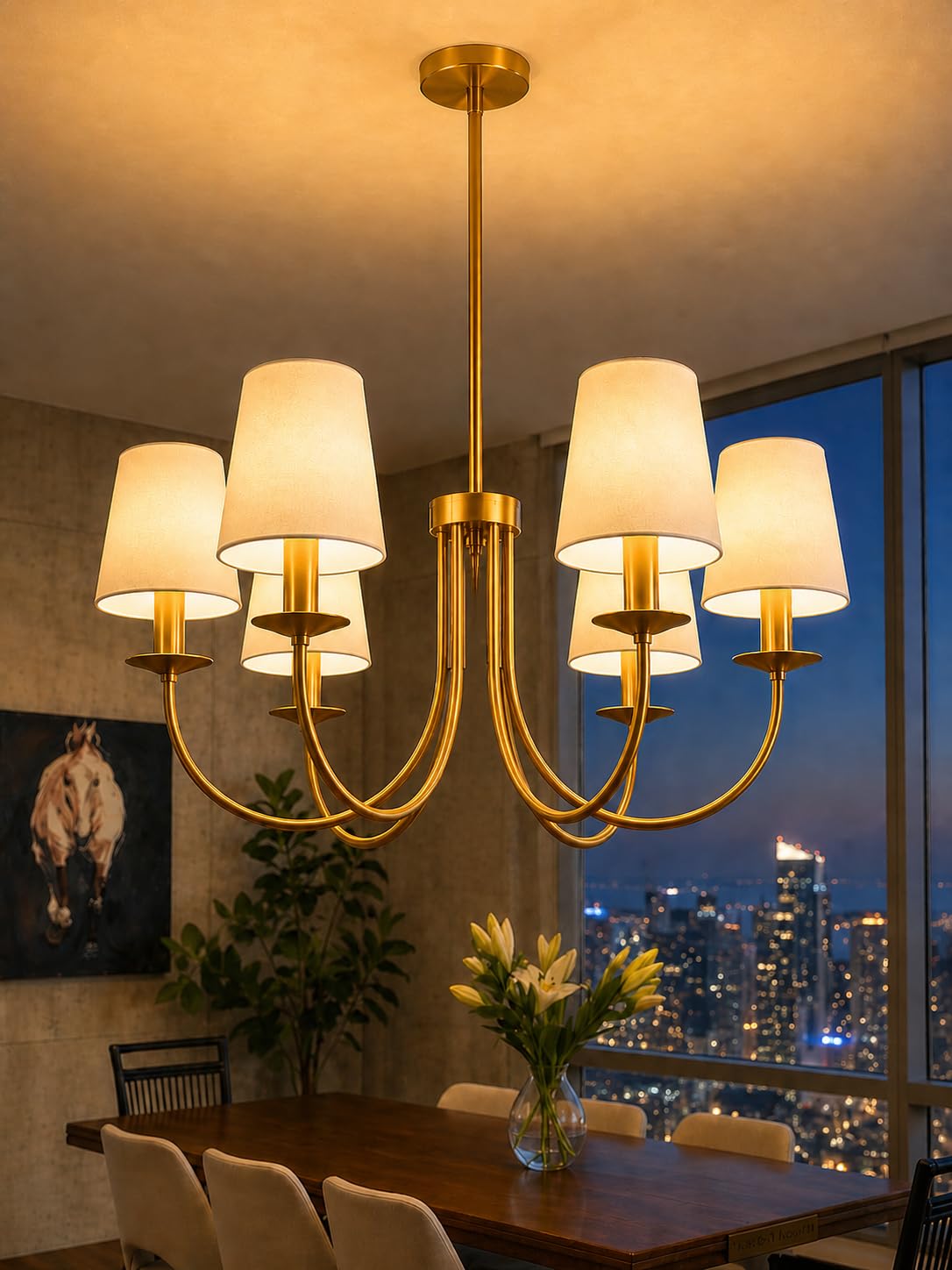 6-Light Gold Chandelier with Fabric Shades Adjustable Height 30–70 cm Classic Style Ceiling Light for Dining Room Living Room Bedroom-image-34