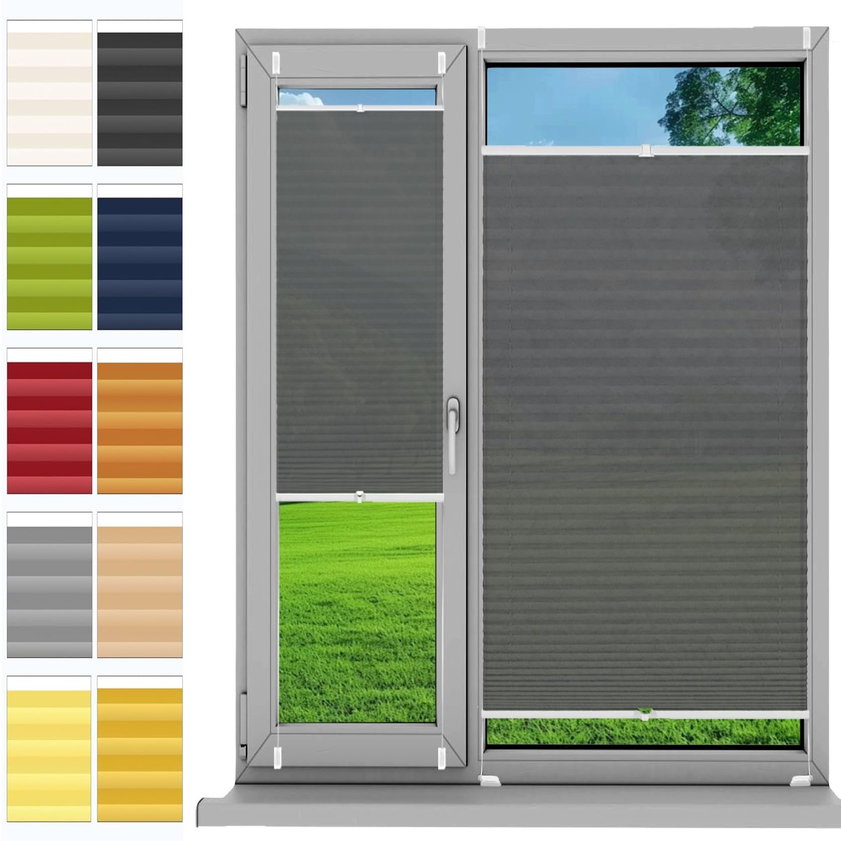 Store plissé gris 42 x 95 cm sans perçage pour protection solaire et privée