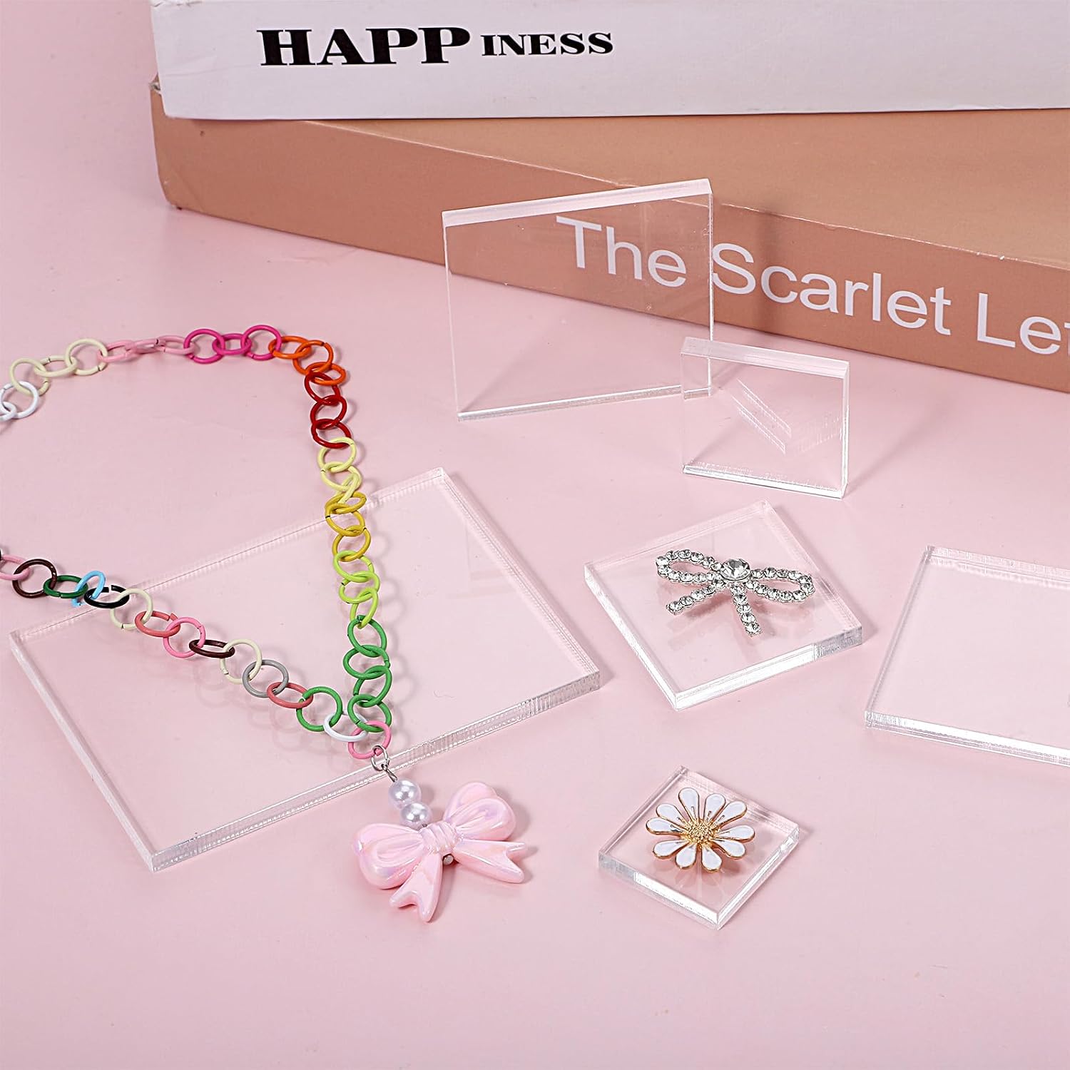 6 PCS Acrylic Block, Clear Acrylic Stamp Block Multisizes Square Lucite Blocks for Jewelry Stamping Scrapbooking Cosmetics at Lay Props Wedding Ring Showcase Holder Supplies