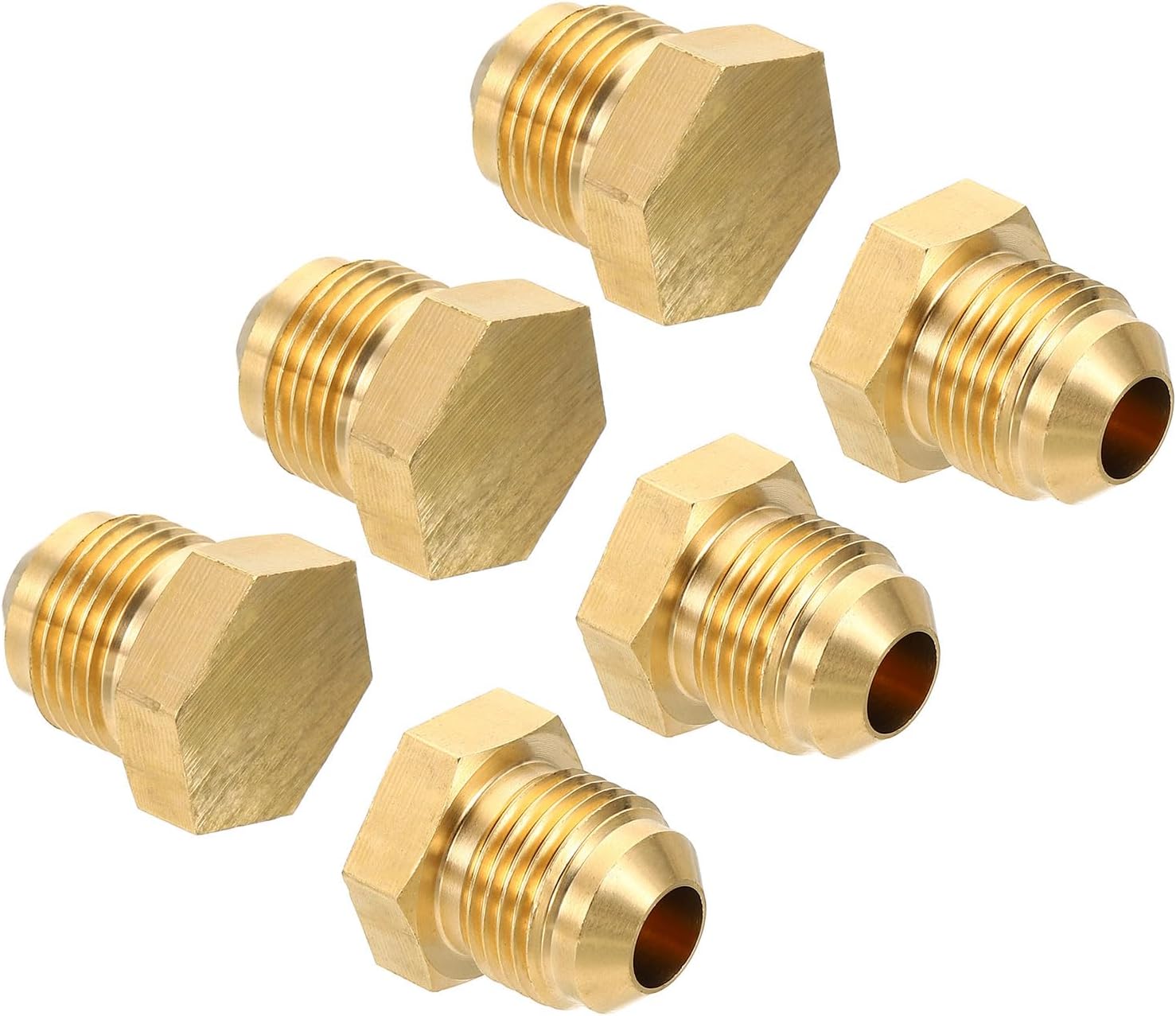 PATIKIL Male 1/2" Brass Seal Plug, 6 Pack SAE Flare Tube Fitting 45 Degree Hex Pipe Fittings for Air Conditioner Refrigeration