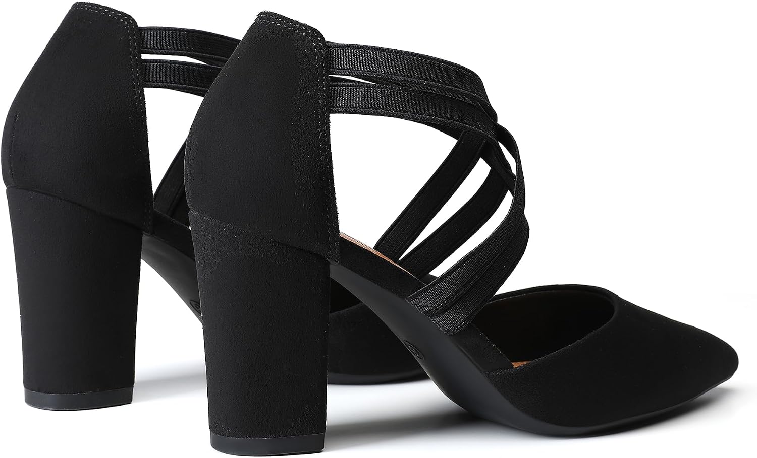 Trary Women's Pumps Chunky Closed Pointed Toe Block Heels for Women Dress Shoes Elastic Crisscross Strappy 3.15 Inch Comfortable for Wedding Bridal