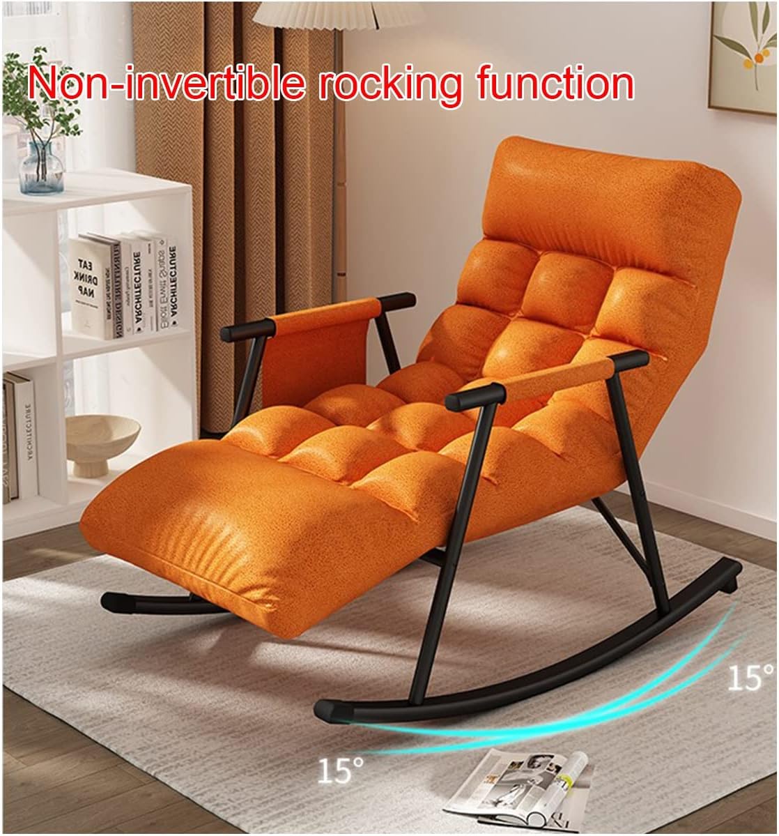 Indoor Rocking Chair Adult Recliner Modern Bedroom Living Room Chairs Armchair Back Adjustable,Single Sofa for Reading Lounge Balcony,Thick Padded (Color : Yellow)