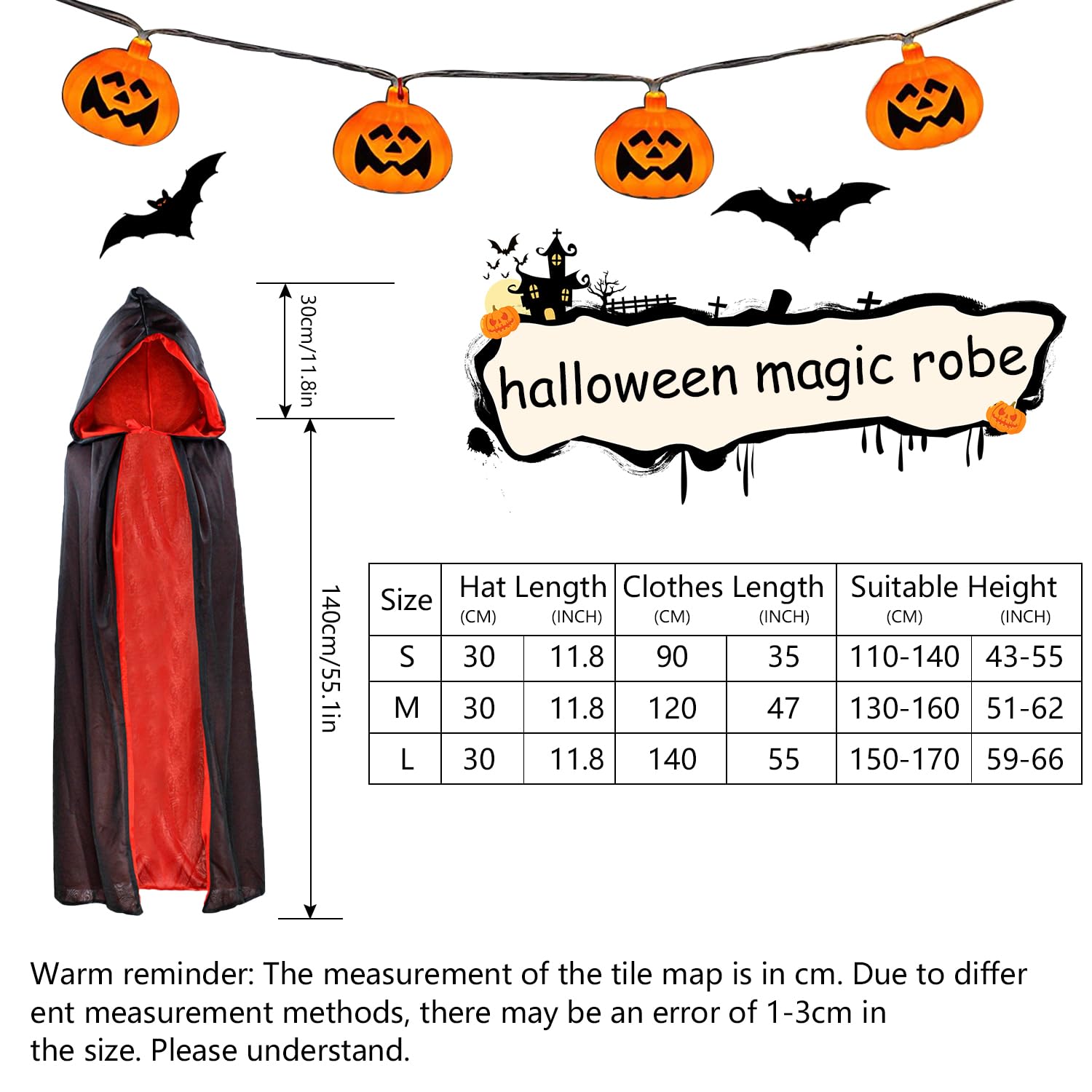 YXHZVON Halloween Hooded Cloak, Vampire Hooded Cape Witch Cosplay Accessories - Image 2
