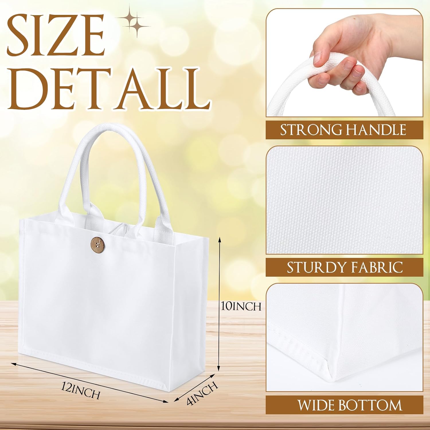 Aliceset 6 Pcs White Blank Sublimation Polyester Tote Bags with Handles Reusable Waterproof Shopping Grocery Bag Personalizing DIY Gift Bag for Wedding DIY Craft, 12 x 10 x 4 Inch