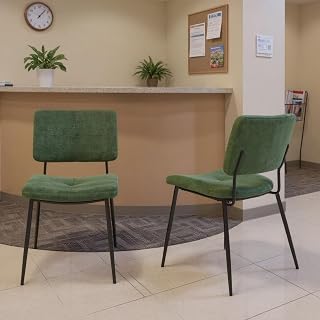 juego de 2 sillas retro con respaldo verde suave para sala de espera, juego de sillas de tela de estilo industrial con asiento acolchado para salones escolares de recepción