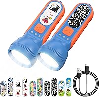 Vista 9 de ETENWOLF L1 Linterna recargable para niños, linterna LED con divertidas pegatinas DIY, 6 modos de luz, brillo ajustable, batería de 1500mAh