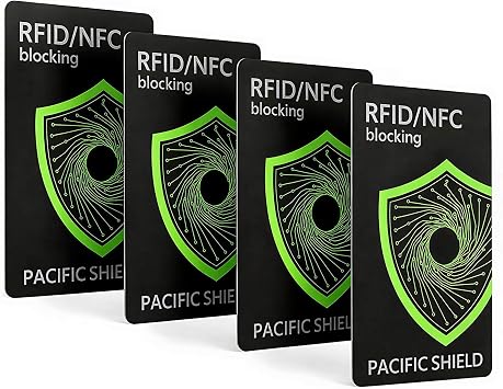 Pacific Shield RFID Blocking Card, 4 Pack, Contactless Wallet Protector