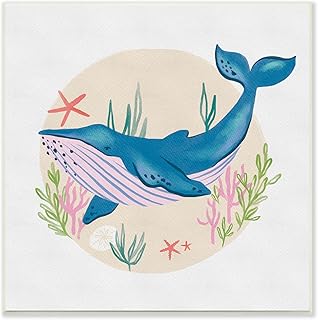 Stupell Industries Joyous Whale Roaming Seaweed Deep Ocean Marine Mammal, Design by Deborah Curiel