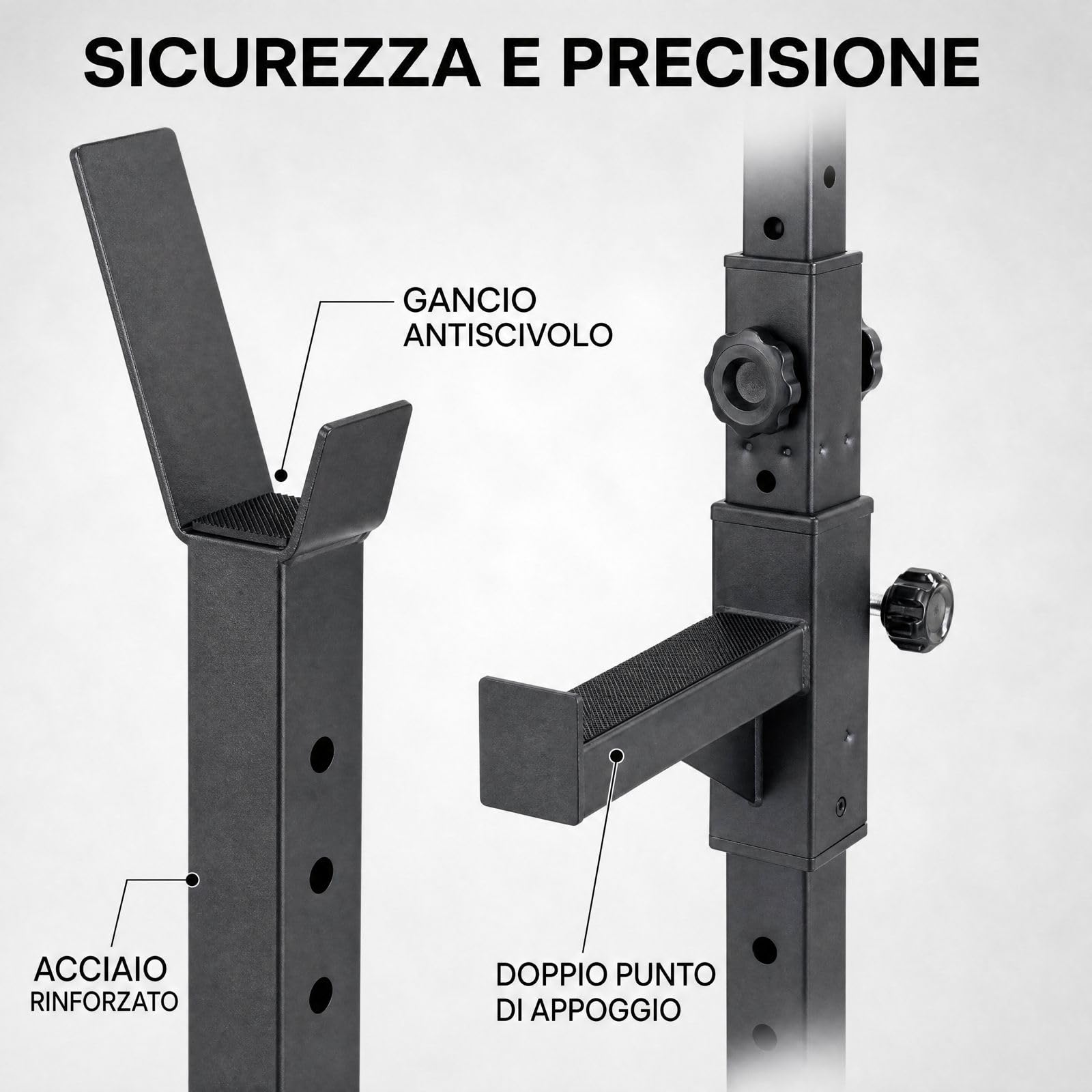 Rack Palestra Regolabile per Bilanciere, Squat Rack Acciaio con Supporti Altezza Regolabile, Porta Pesi Casa