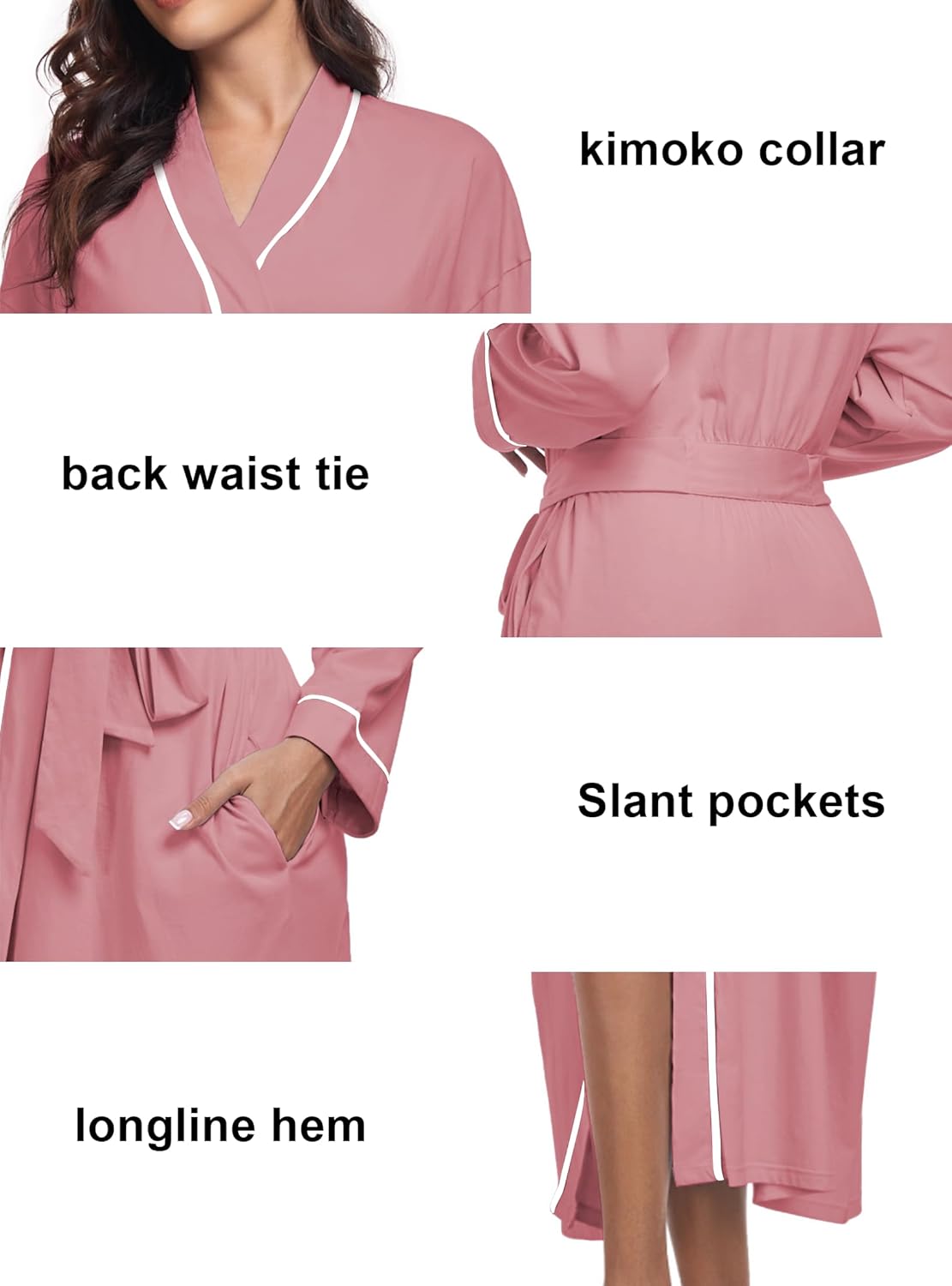 COLORFULLEAF Women's 100% Cotton Robes Lightweight Kimono Long Soft Bathrobe for Women with Pockets - Image 3