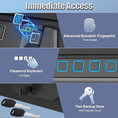 Miniatura 2 de Caja fuerte biométrica para pistolas  Acceso rápido con huellas dactilares, PIN digital y opciones de desbloqueo de llaves  Seguro para pistola