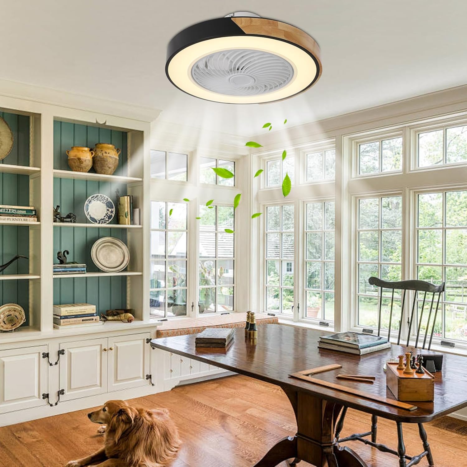 36W 21.6 Inch Ceiling Fans with Lights, Enclosed Ceiling Fan Light with Remote Control Fandelier X-Shaped Bracket 2h Timing 2700-6500k Multi-Color Temperature Adjustment 6-Speed Fan Control