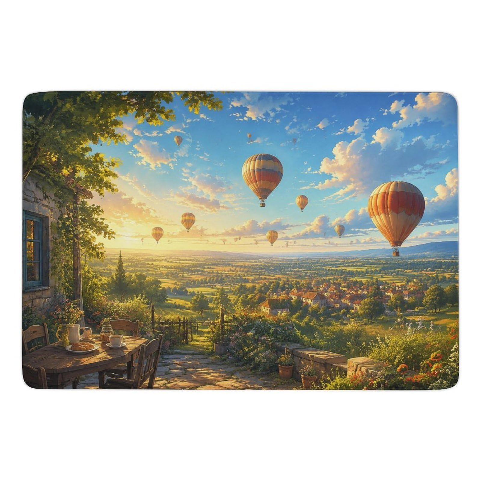 Window View with Hot Air Balloons Tapis 150 x 100 cm, Doux et Antidérapant