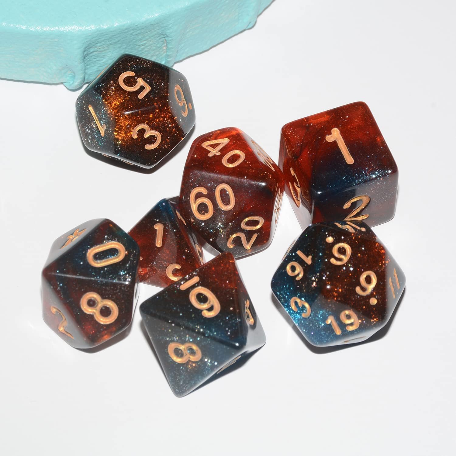 DND Dice 7Pieces, Galaxy Brown Blue Mixed Polyhedral DND Dice for RPG MTG Table Game Dice