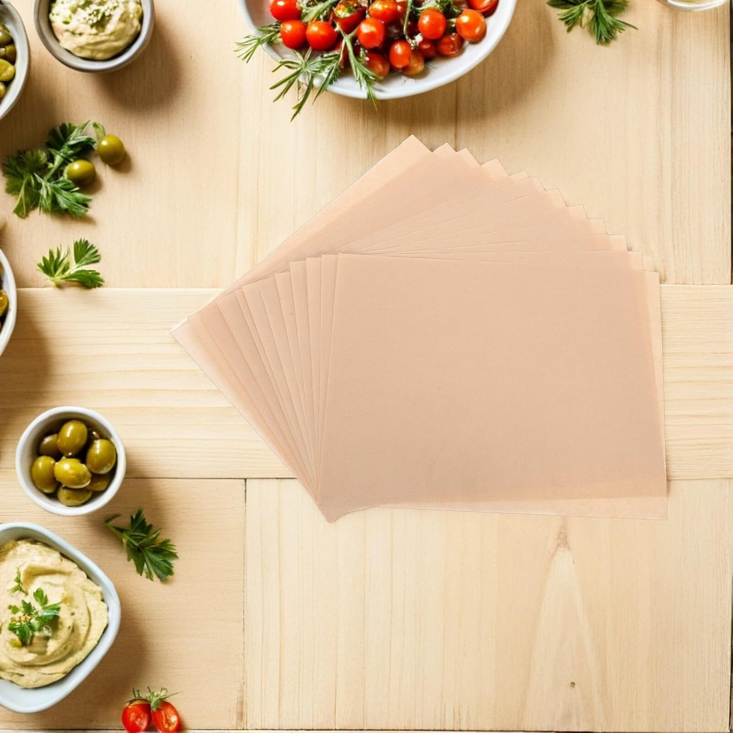 Yardwe 100pcs Pre-cut Unbleached Parchment Sheets 40x30cm Food Grade Silicone Coated Non-stick Baking Paper for Oven Grilling Bbq Air Fryer Steaming