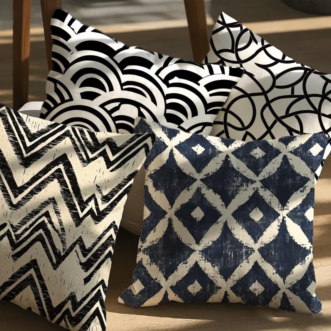 Fundas Cojines 40x40 cm Exterior Cojines Geometría Fundas de Almohada Juego de 4,Cuadrados Funda Cojin Raya Almohadas con Cremallera,Sofa Cama Decorativos para Hogar,Jardín,Salón y Dormitorio Ym279