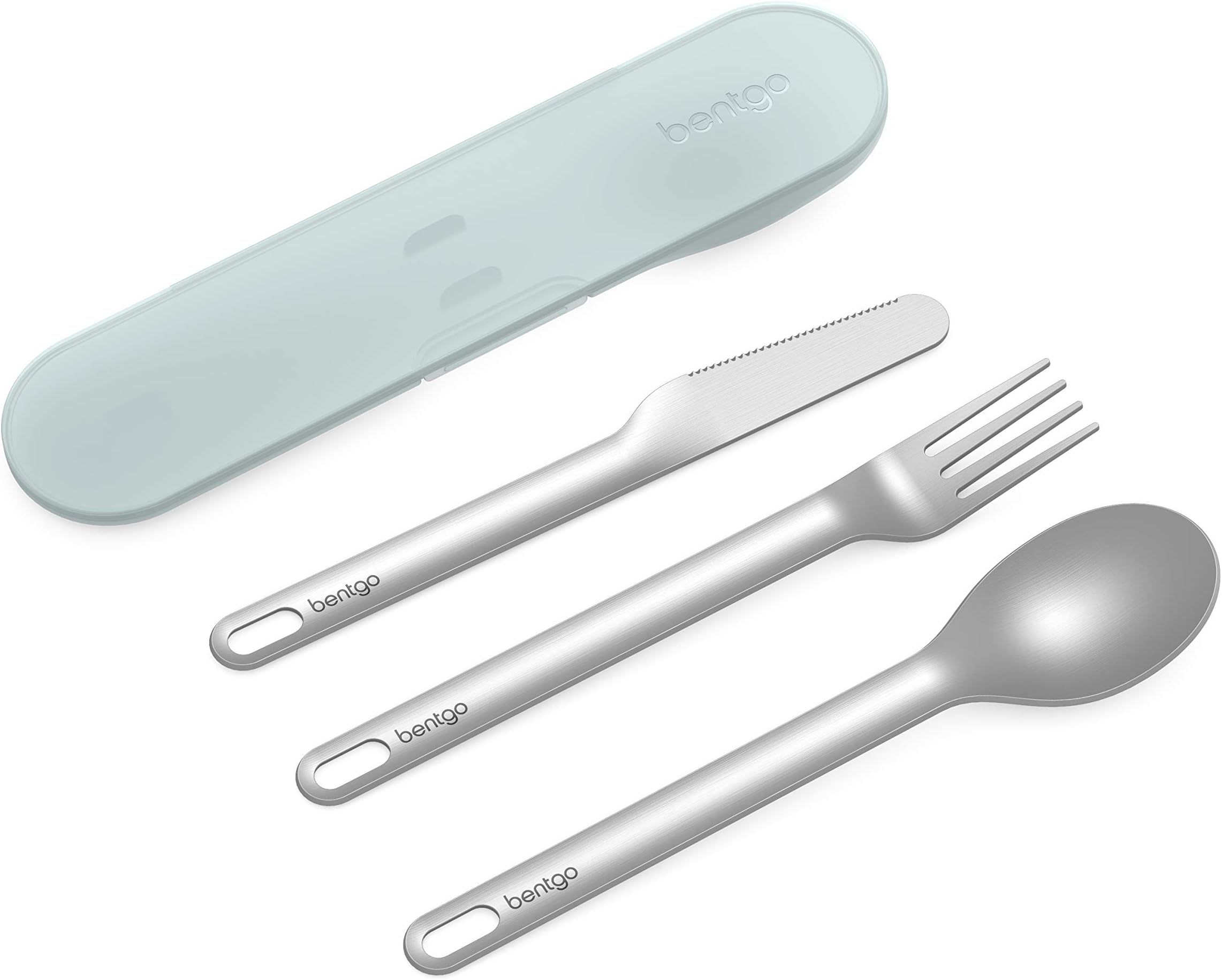 Stainless Travel Utensil Set - Reusable 3-Piece Silverware Set with Carrying Case, High-Grade Premium Steel, BPA-Free Case, Eco-Friendly - Ideal for Travel, Camping, and Office Use (Aqua)