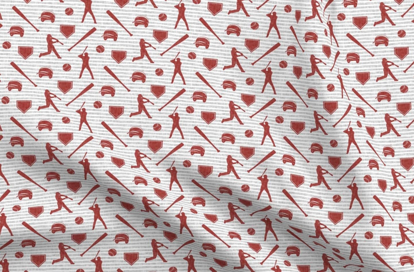 Spoonflower Fabric - Baseball Deep Red Gray Stripes Nursery Trendy Patchwork Printed on Minky Fabric by The Yard - Sewing Baby Blankets Quilt Backing Plush
