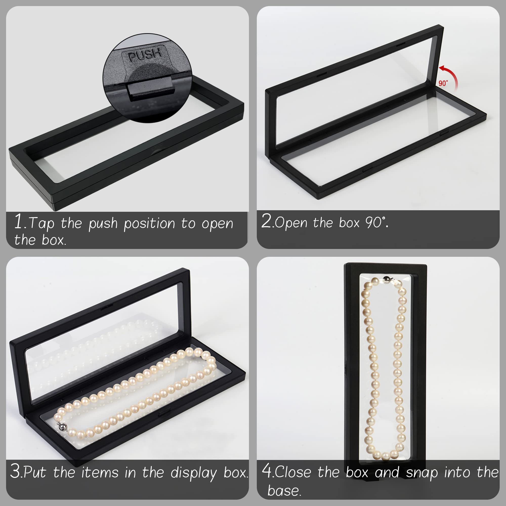 4 Marcos Flotantes 3D Con Soporte – Vitrina Antipolvo De 23x9x2 Cm Para Exhibir Monedas, Joyas, Sellos Y Medallas (ABS Y Membrana Transparente)