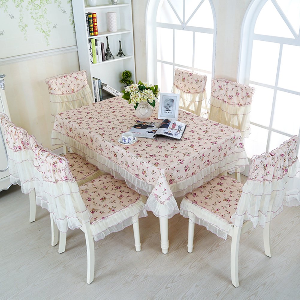 Nappe ronde pastorale et ses housses de chaise de cuisine pour repas de café