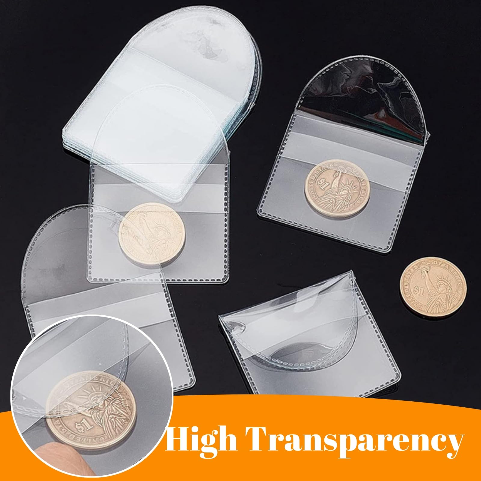 30 Piezas de Cartón para Monedas de Regalo, para Coleccionar y Proteger Monedas (5.2CMx 5.2CM Pulgadas Cuadradas), Bolsas para Monedas de Plástico PVC Transparente