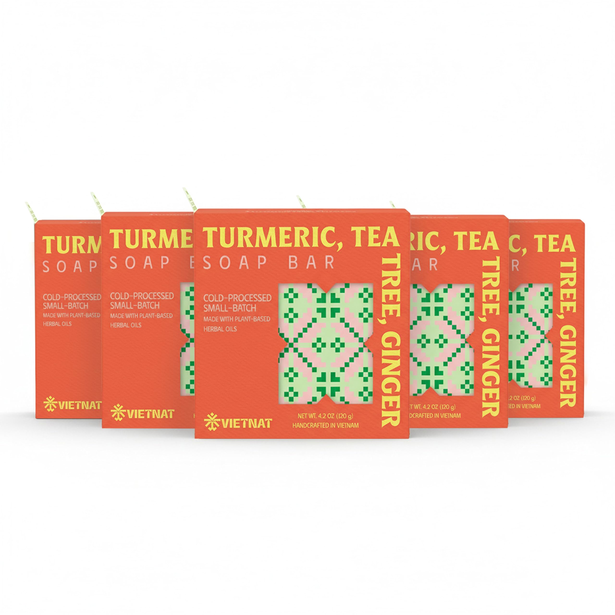 Turmeric Tea Tree Ginger Soap Bar Pack of 5 Cold Process Handmade Bar 2-in-1 Cleansing Invigorating Body Soap