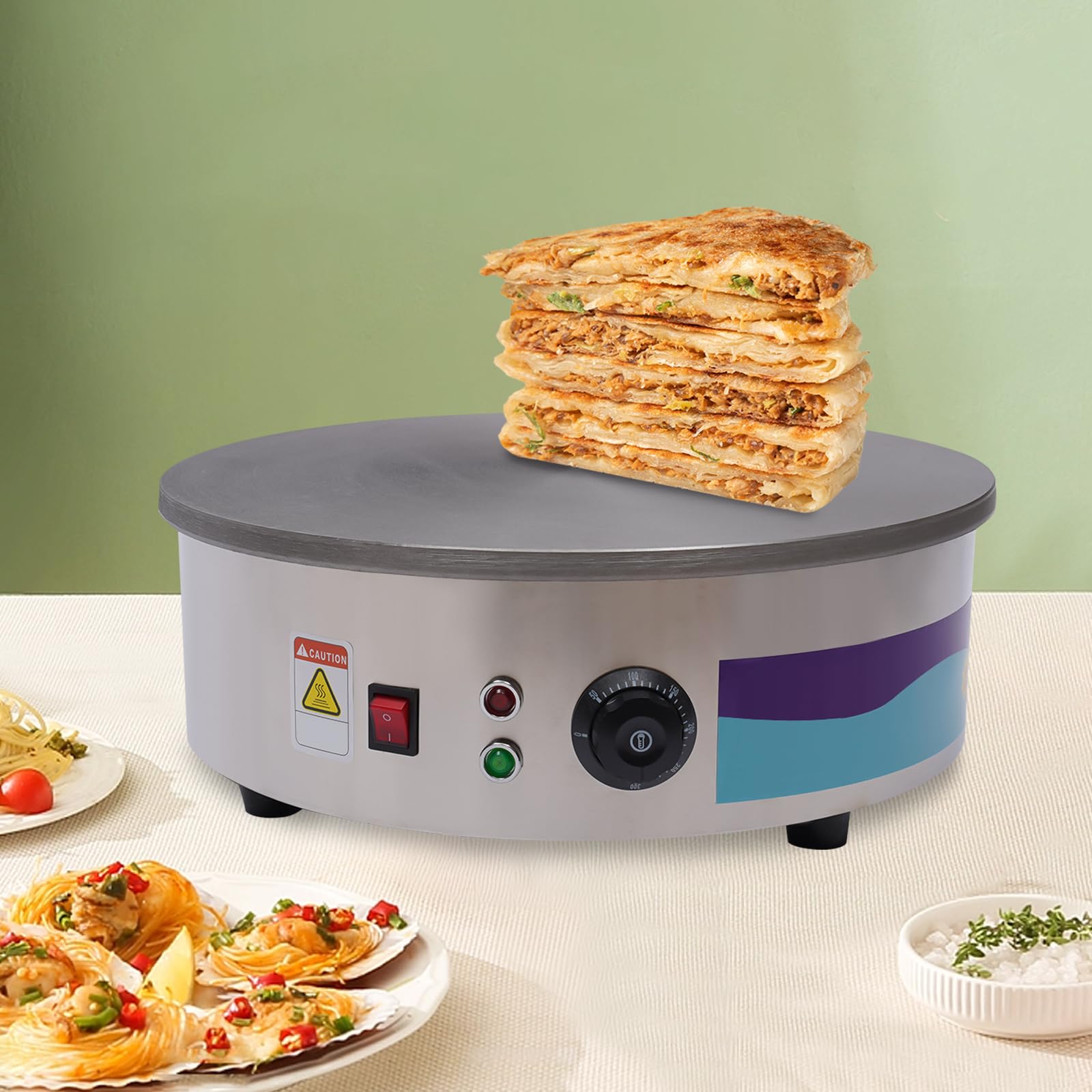 Preparador de Crepes Aparato de Fabricación de Fladen 45 cm con espátula y bolsa de mantequilla para el hogar, los cafés y los restaurantes