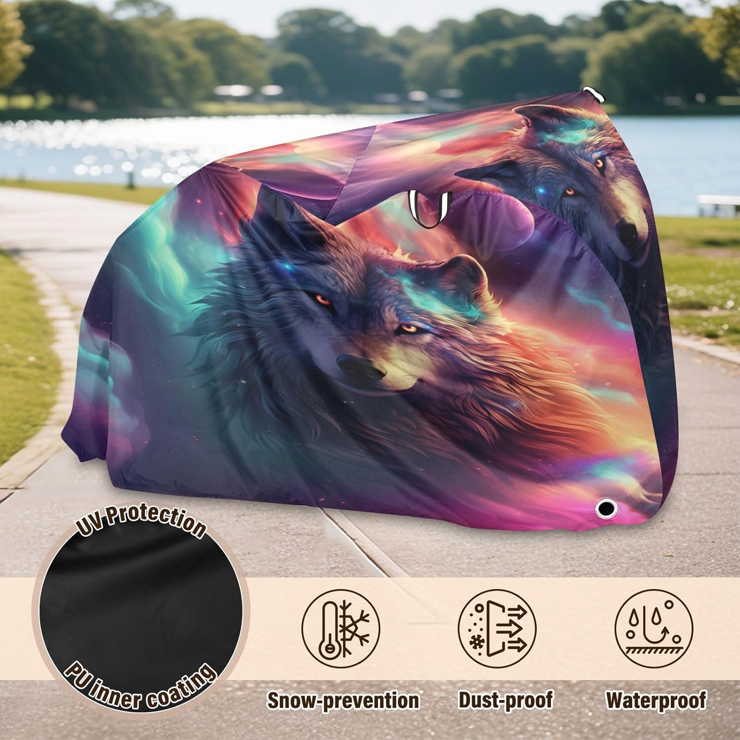 ALAZA Wolf Nebula Bike Cover Waterproof Outdoor Ebike Bicycle Covers Tarp Protection for 1/2 Bikes, Sun UV Dust Wind Proof