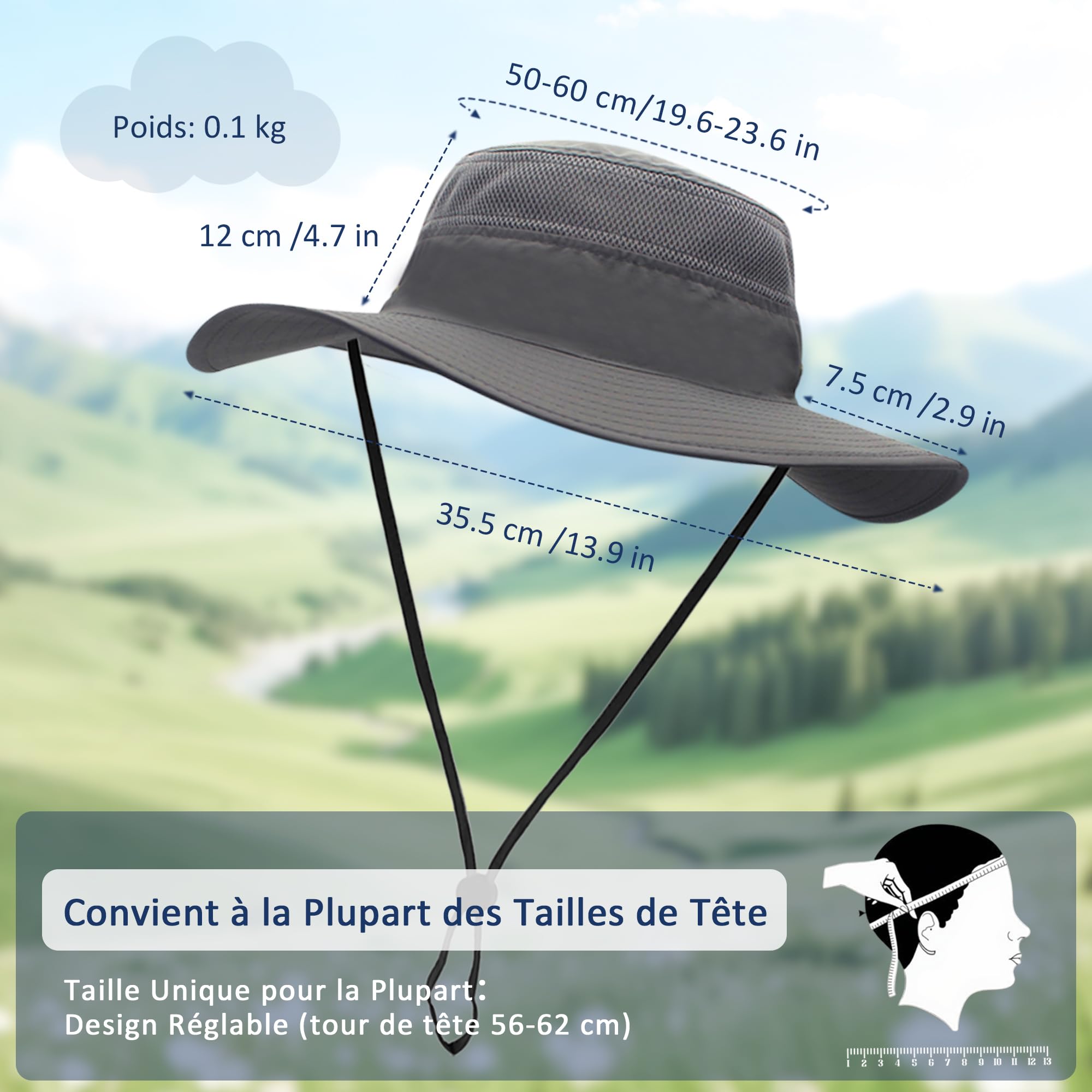 Homme Femme Chapeau Soleil Pliable UPF 50+ Anti UV Vacances Alpinisme Outdoor Étanche Chapeau de Voyage Safari Casquette Unisexe Bucket Hat Chapeau de Pêche
