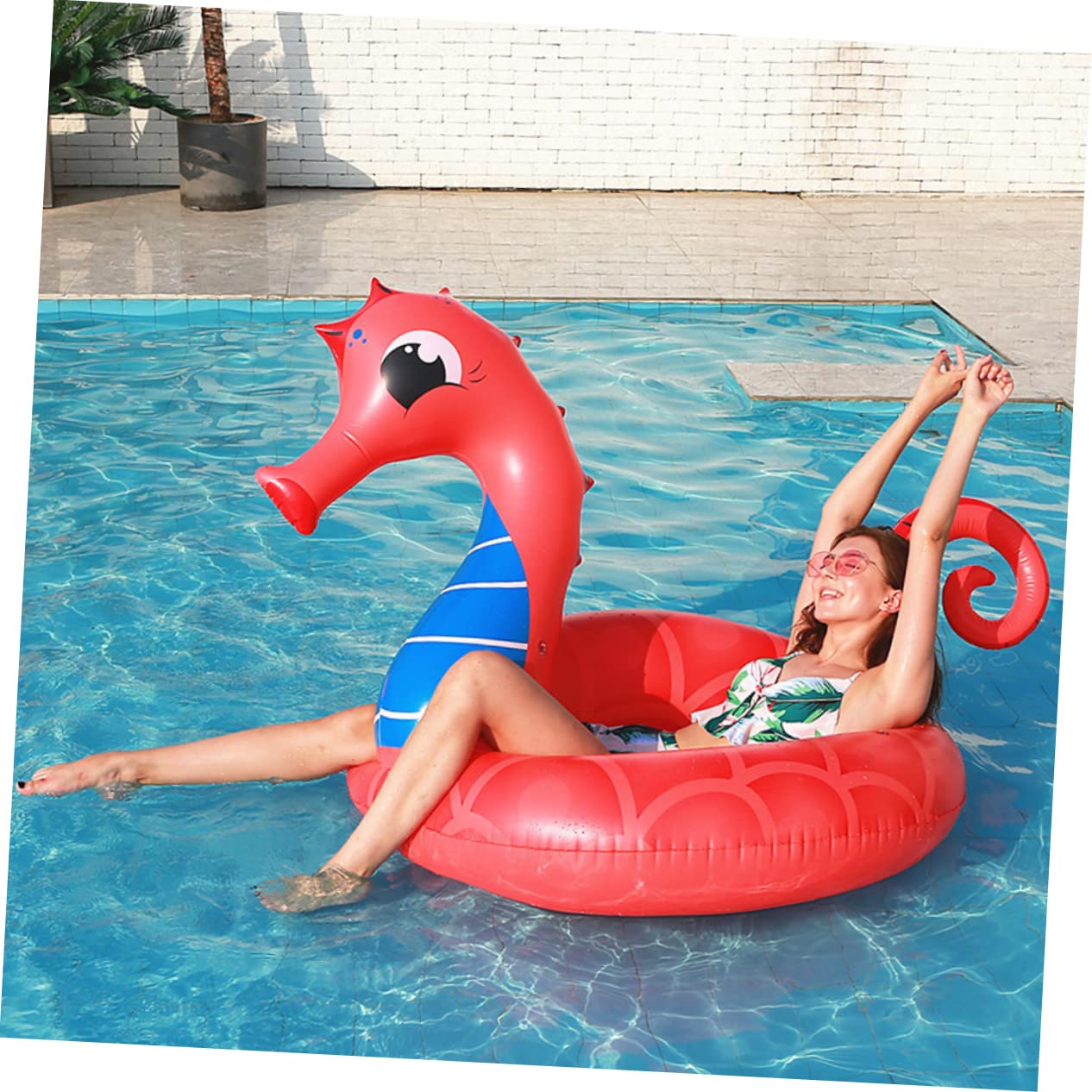 VICASKY Salvagente in Gonfiabile per Adulti Salvagente Galleggiante per Piscina e Spiaggia Design Cavalluccio Marino Facile da Gonfiare e Sgonfiare