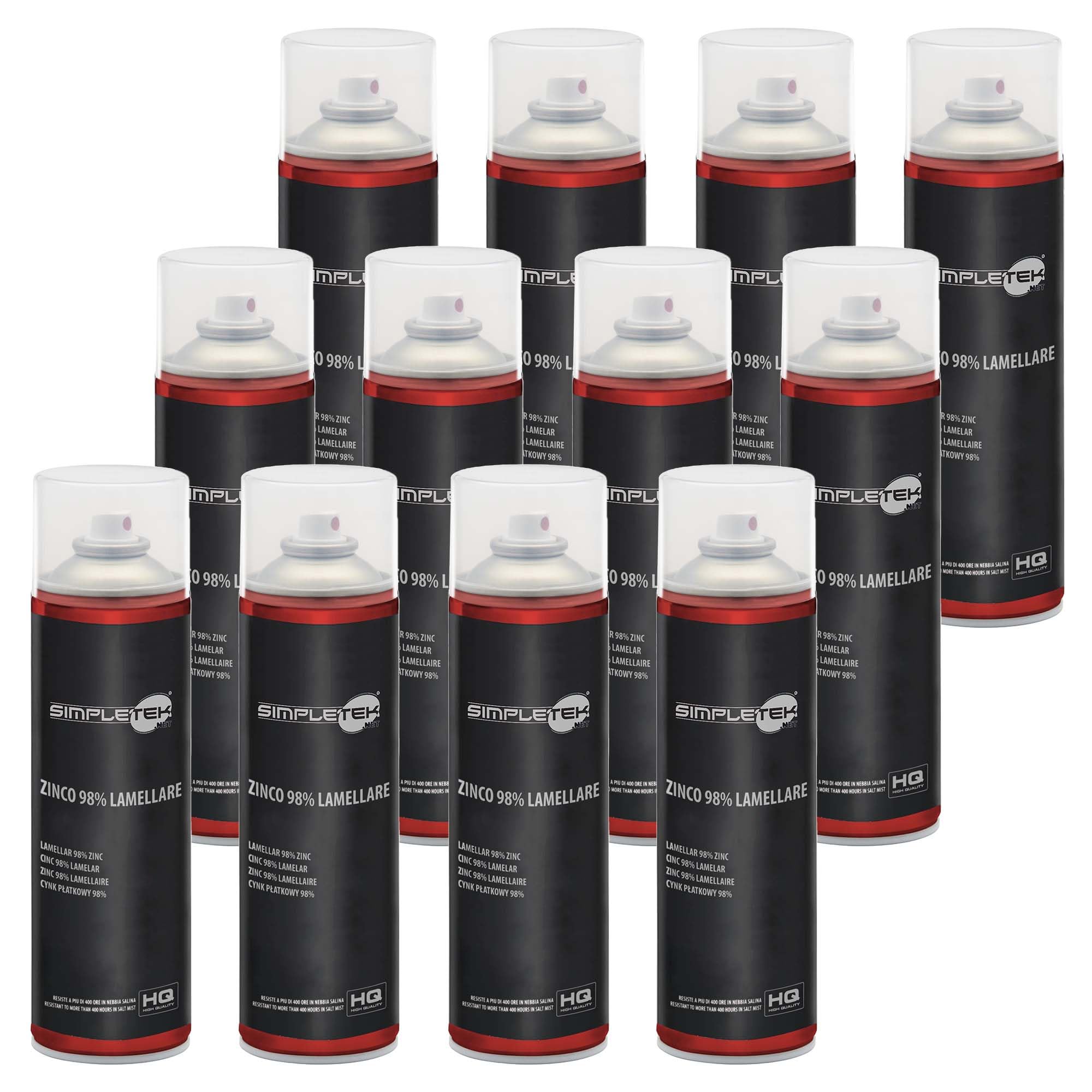 SIMPLETEK - 12x Bomboletta Spray Zincante a Freddo Zinco 98% Lamellare Vernice Base e Rivestimento per Metalli 500 ml (12 pezzi)