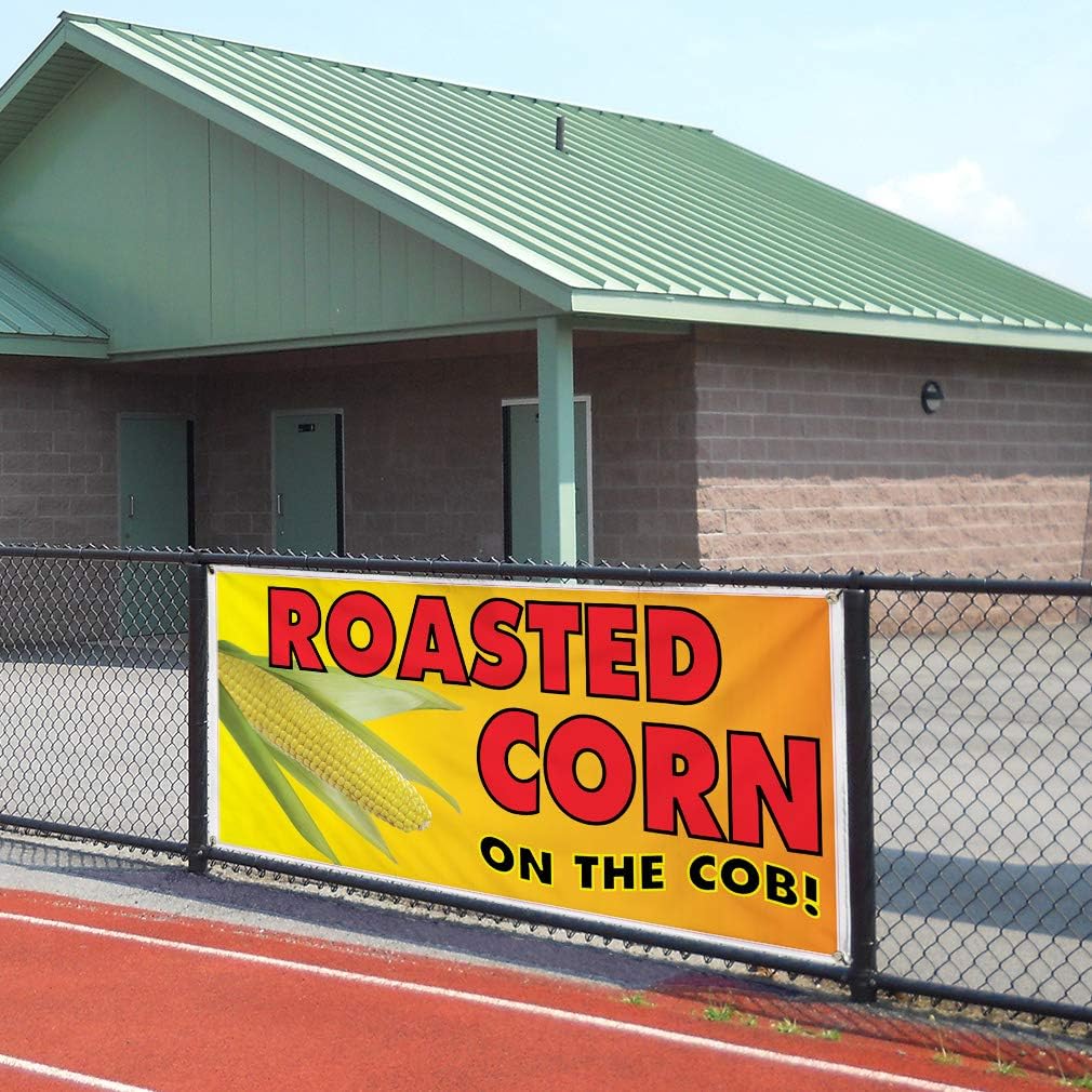 Vinyl Banner Sign Roasted Corn Restaurant Cafe Bar Style U Corns Marketing Advertising - 24inx60in, 4 Grommets, One Banner