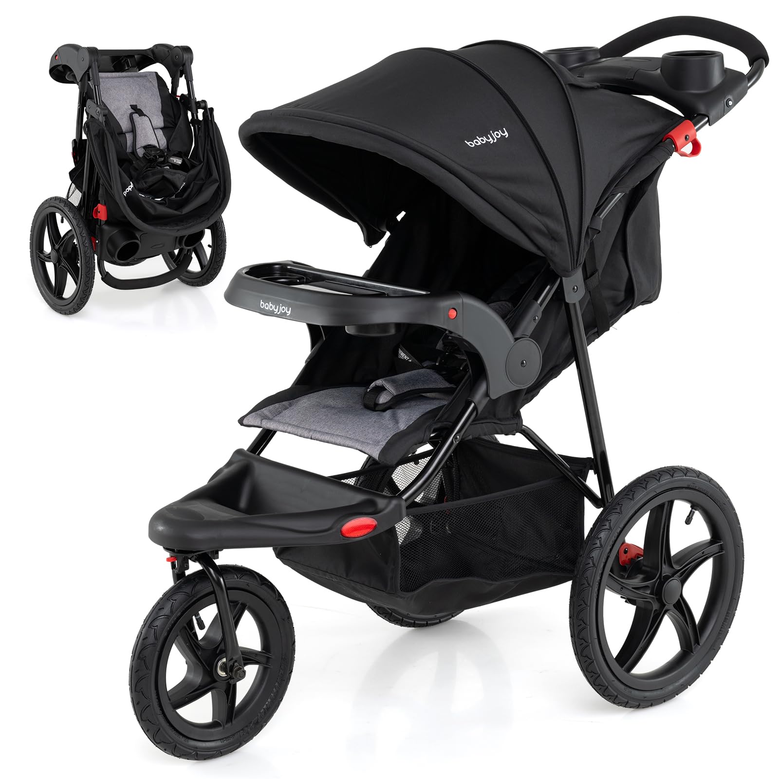 GOPLUS Cochecito de Bebé Jogger, Cochecito de Viaje Compacto y Plegable con Capota Ajustable en 6 Posiciones y Respaldo Reclinable, Arnés de Seguridad, Cesta Portaobjetos, para 6 a 36 Meses