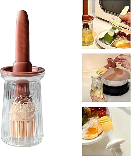 Dispensador de aceite con cepillo, dispensador de aceite de oliva de vidrio para cocina, botella dispensadora de aceite 3 en 1 con cepillo de