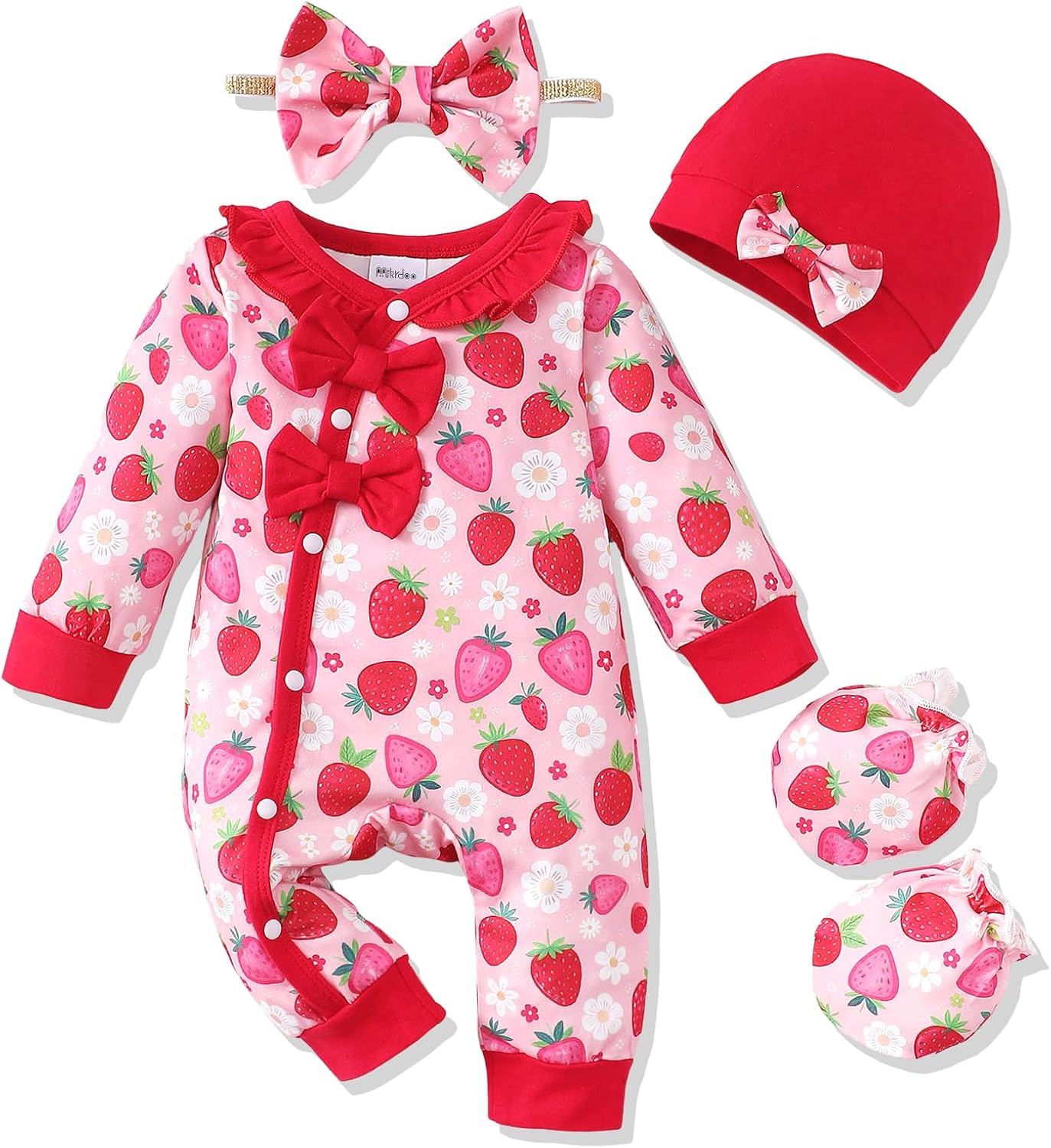 Mikrdoo Baby Girl Clothes Preemie Newborn Coming Home Fall Winter Outfit Knit Jumpsuit Ruffle Romper with Headband
