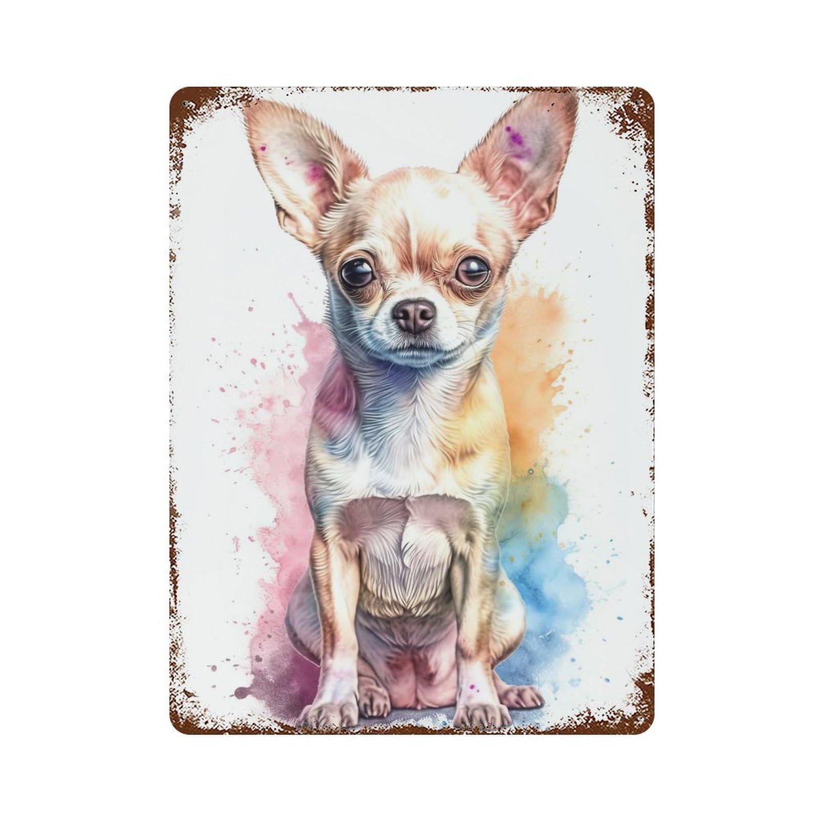 Rust Effect Watercolor Baby Chihuahua Decorative Tin Sign 15.7"x11.8", Vintage Wall Decor for Farmhouse, Kitchen And Entryway Decor